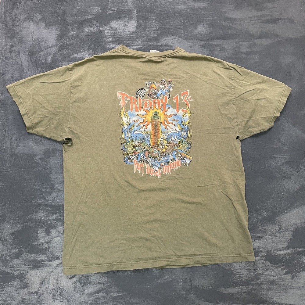 Vintage Biker Graphic T-Shirt Men XL Brown 2000s Hanes